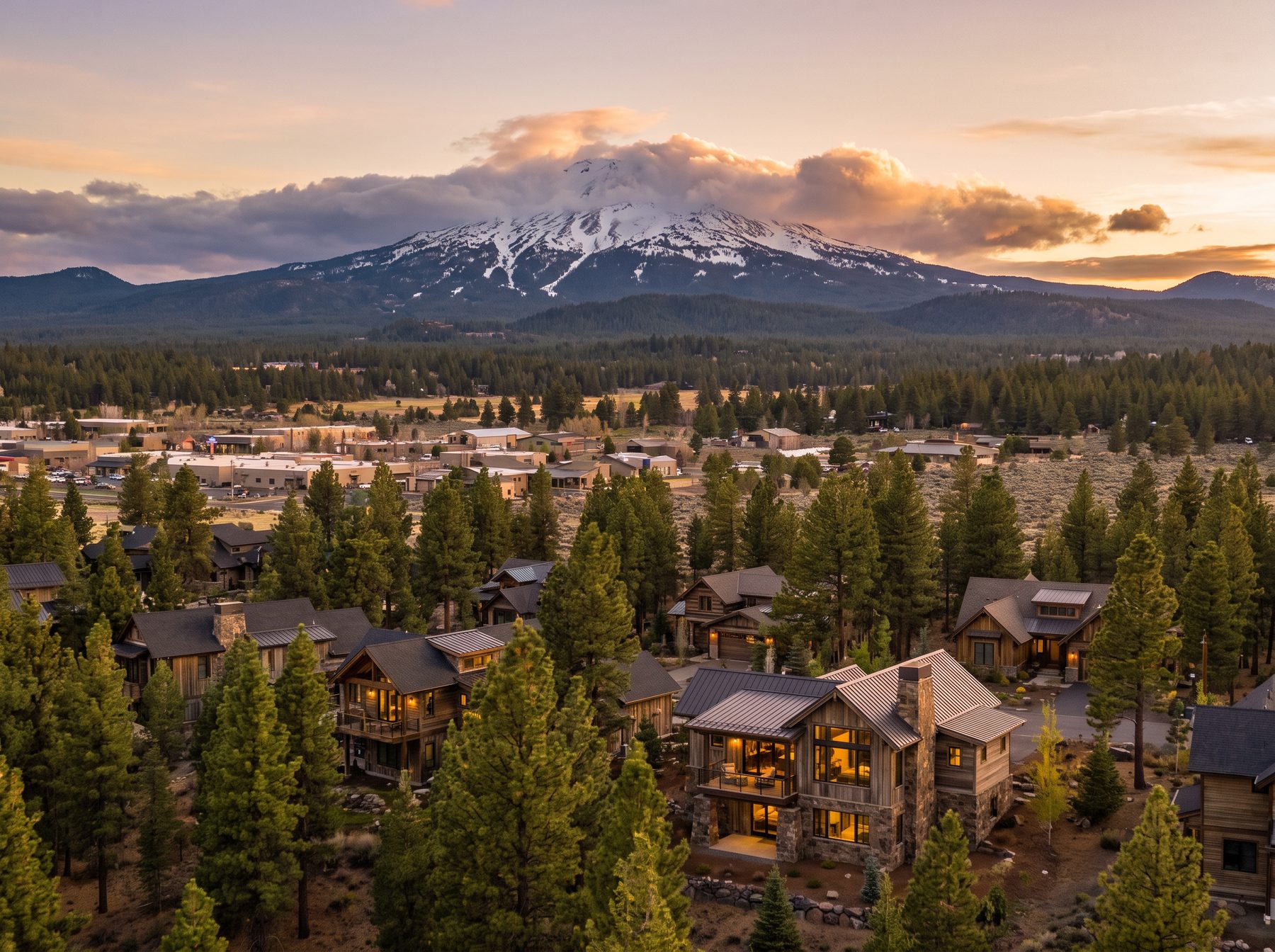Pacific Northwest volcanic peak above a high desert resort town